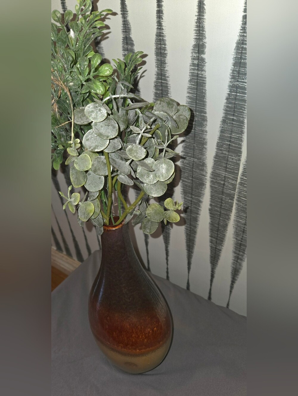 Large Decorative Ceramic Vase Brown Tan Drip Glaze Bottle Vase Rustic Farmhouse - Picture 4 of 11